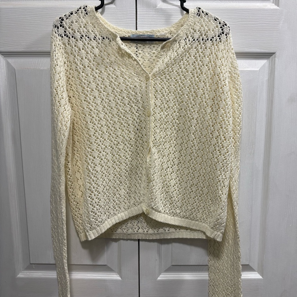Vintage Old Navy Cream Open-Weave Women's Button Up Long Sleeve Cardigan